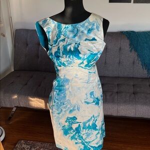 Anthropologie brand Maeve Turquoise and Cream watercolor print Dress size 0